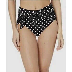 Kate Spade Women's High Waist Swim Bottom Sz XS Black White Polka Dot Side Tie